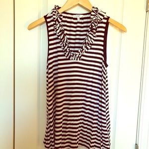 Crown & Ivy ruffle neck swing tank in navy stripe